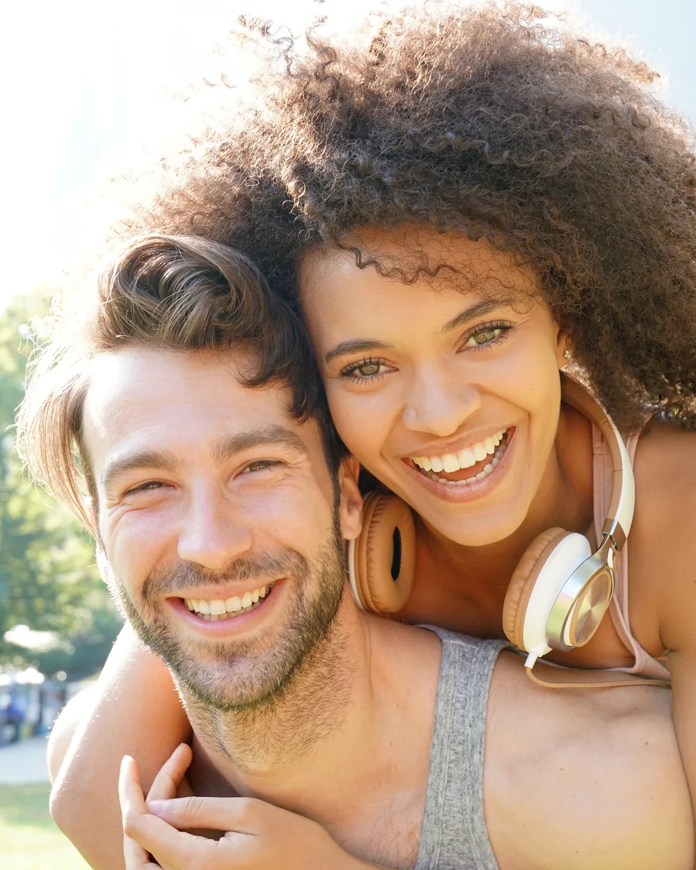 Smiling couple together outdoors